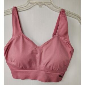 Puma Women Sports Bra Pink Removable Pads Adjustable Straps Pullover Logo  Large